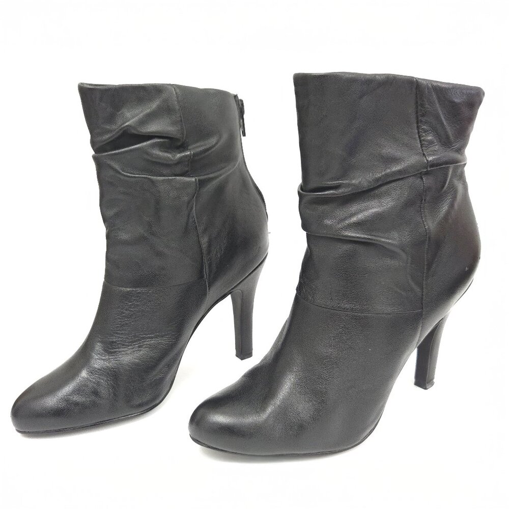 Audrey Brooke Black Leather Heeled Ankle Boots - Size 7.5M